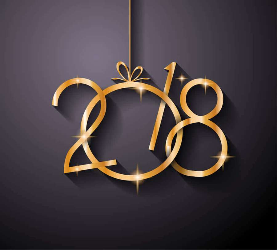 Golden 2018 hanging ornament with sparkles on dark background — 2018 Wallpaper