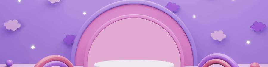 Arco 3d lila y rosa pastel con nubes y estrellas flotantes para exhibición de productos. — 3072x768 Fondos de pantalla