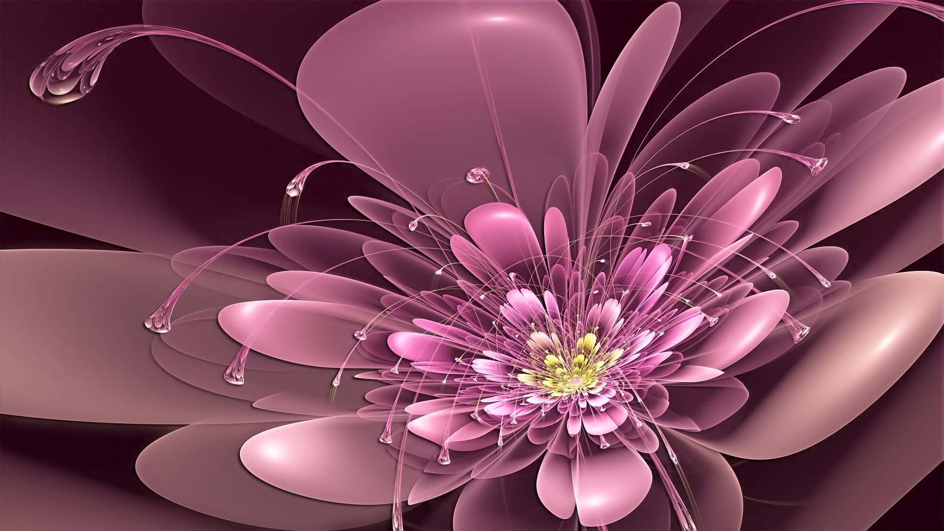 A glowing pink fractal flower with intricate tendrils and a golden center. — 3d Flower Wallpaper
