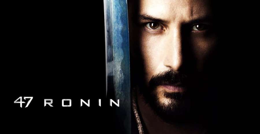 Close-up of a samurai warrior's face with a sword beside him in a dark movie poster. — 47 Ronin Wallpaper