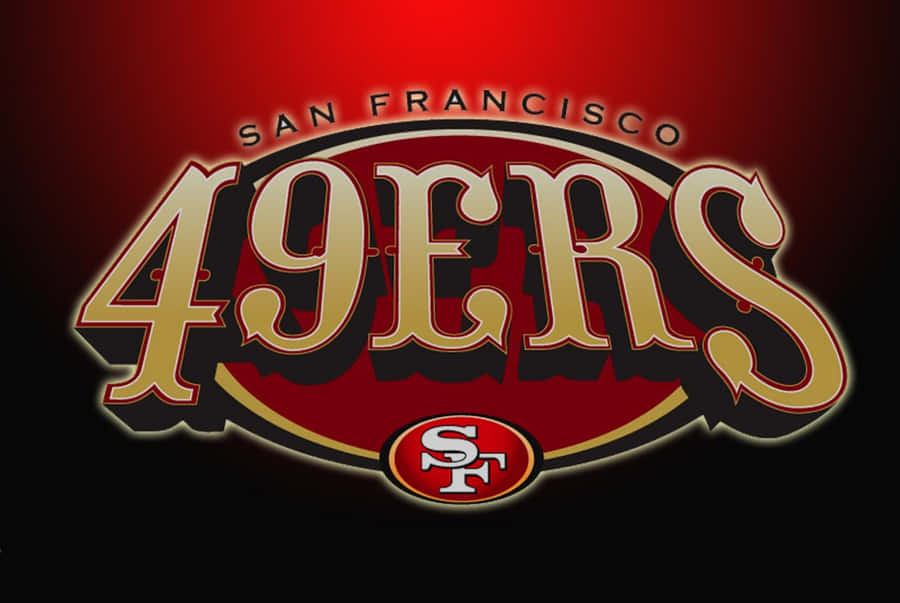 San Francisco 49ers football team logo with gold lettering on red background. — 49ers Logo Wallpaper
