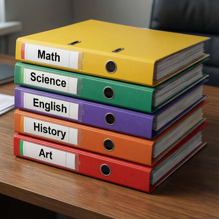 A flat lay of colorful subject folders for a 5th grade wallpaper. — 5th Grade Picture