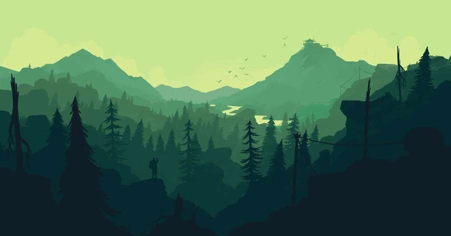 A lone hiker overlooks a misty green valley with mountains and river. — 720p Background