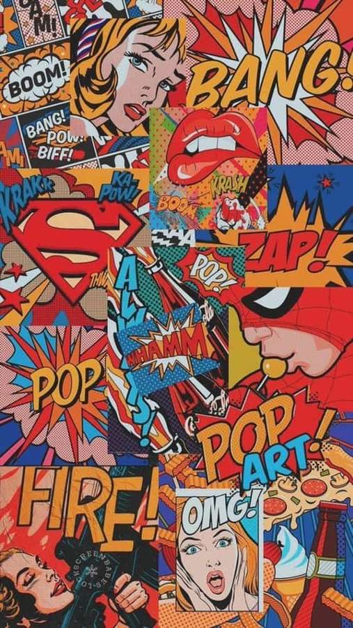 Comic book pop art collage with superheroes and sound effects. — 80s iPhone Wallpaper