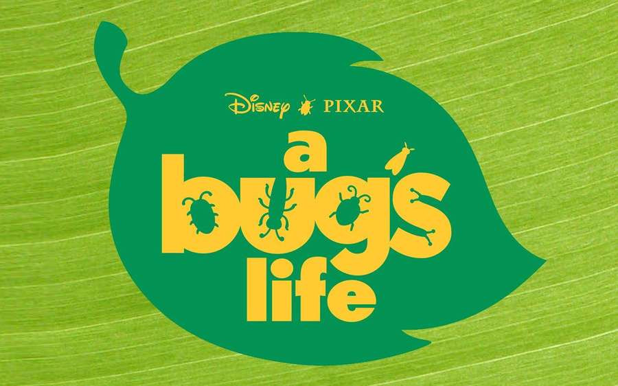 Disney Pixar's A Bug's Life movie logo on a green leaf background. — A Bug's Life Background