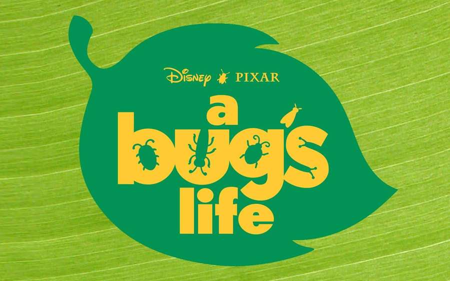Disney Pixar's A Bug's Life logo on a green leaf background. — A Bugs Life Wallpaper