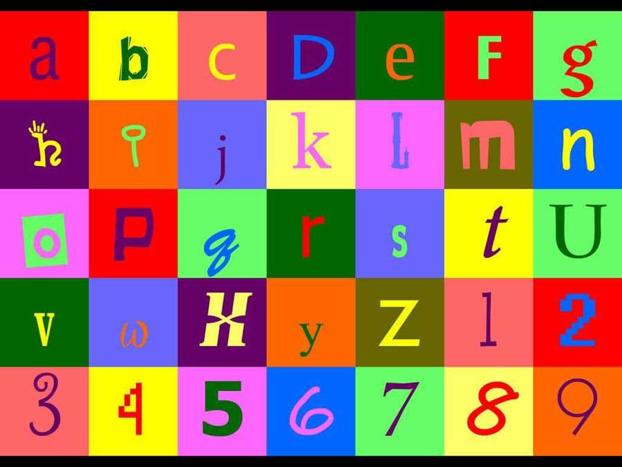 Colorful grid of alphabet letters and numbers for educational use. — Abc Background