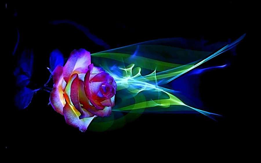 A glowing rose with neon energy streams flowing from its petals. — Abstract Rose Wallpaper