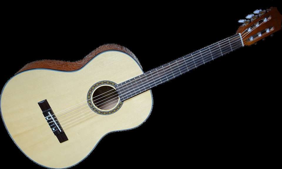 A classic acoustic guitar with light wood finish and dark fretboard. — Acoustic PNG