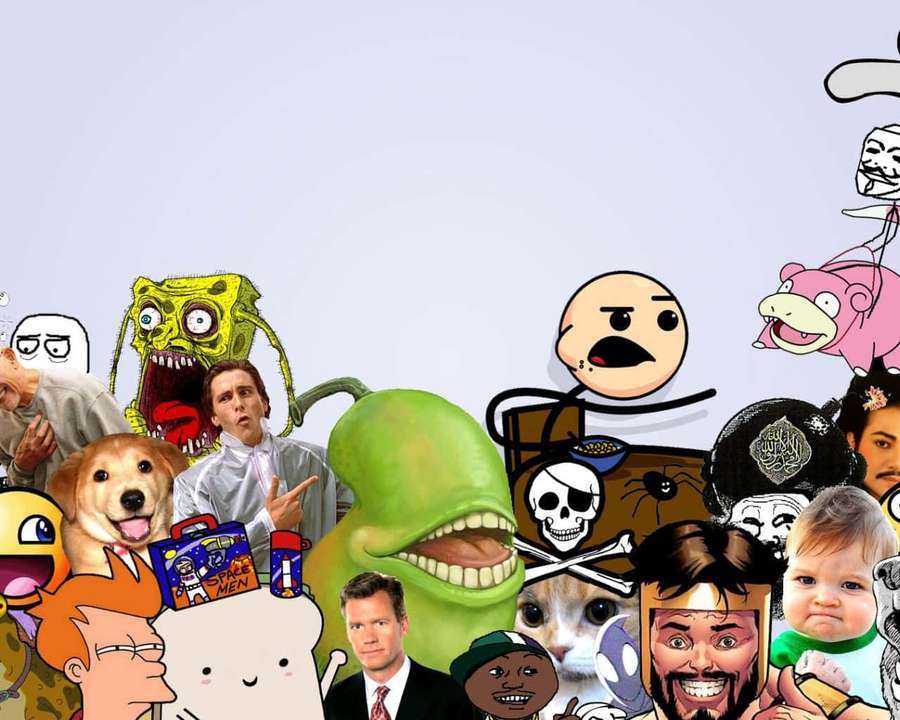 Uma colagem colorida de memes da internet e personagens de desenhos animados. — Adesivos Papéis de Parede