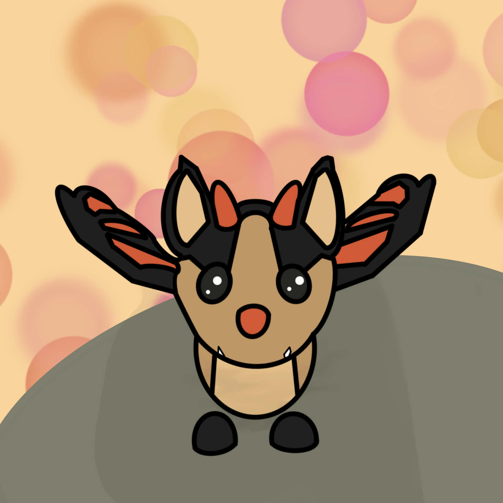 A cartoon bat with big eyes and orange wings sitting on a rock. — Adopt Me Wallpaper