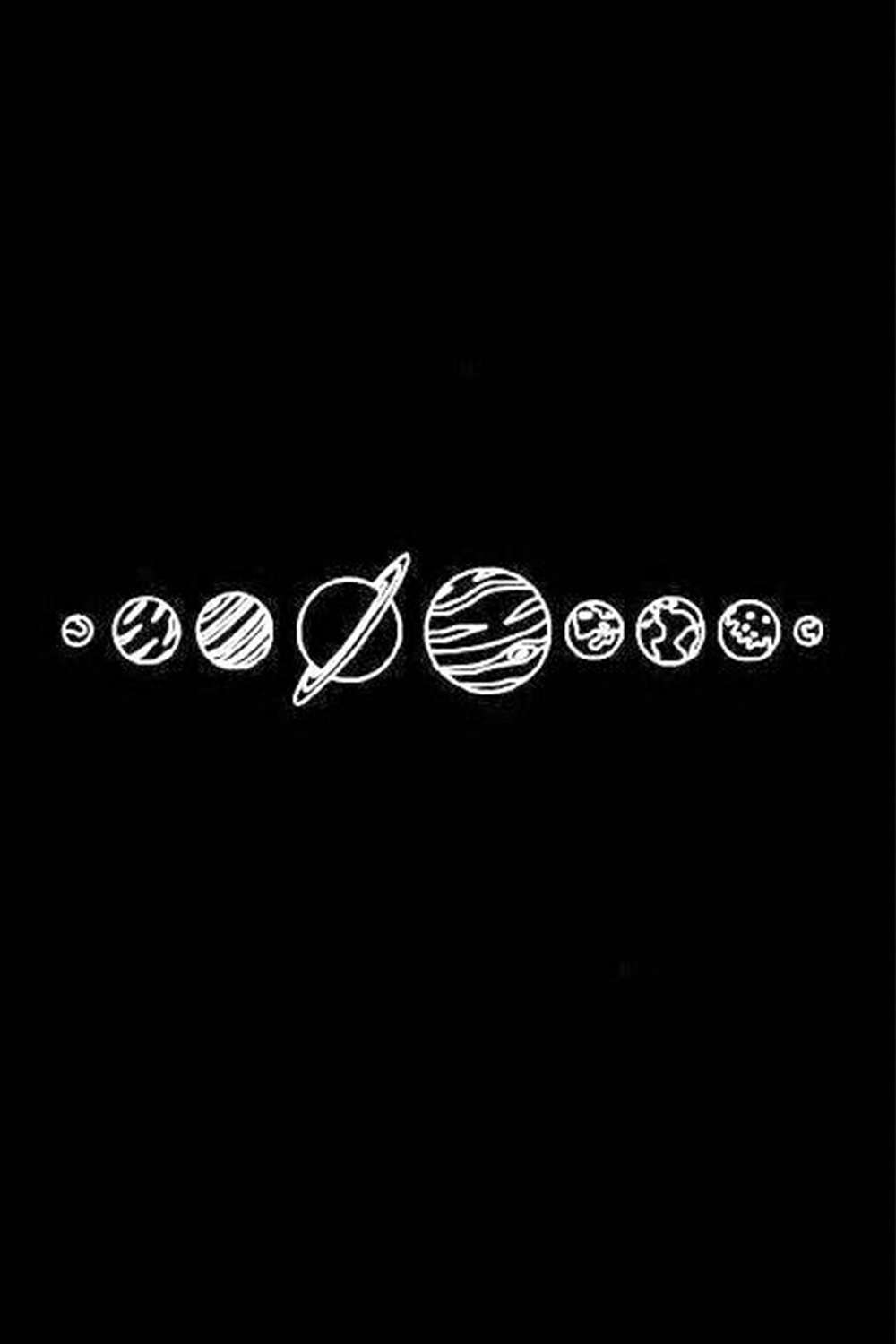 Solar system planets in line art style on black background — Aesthetic iPad Background