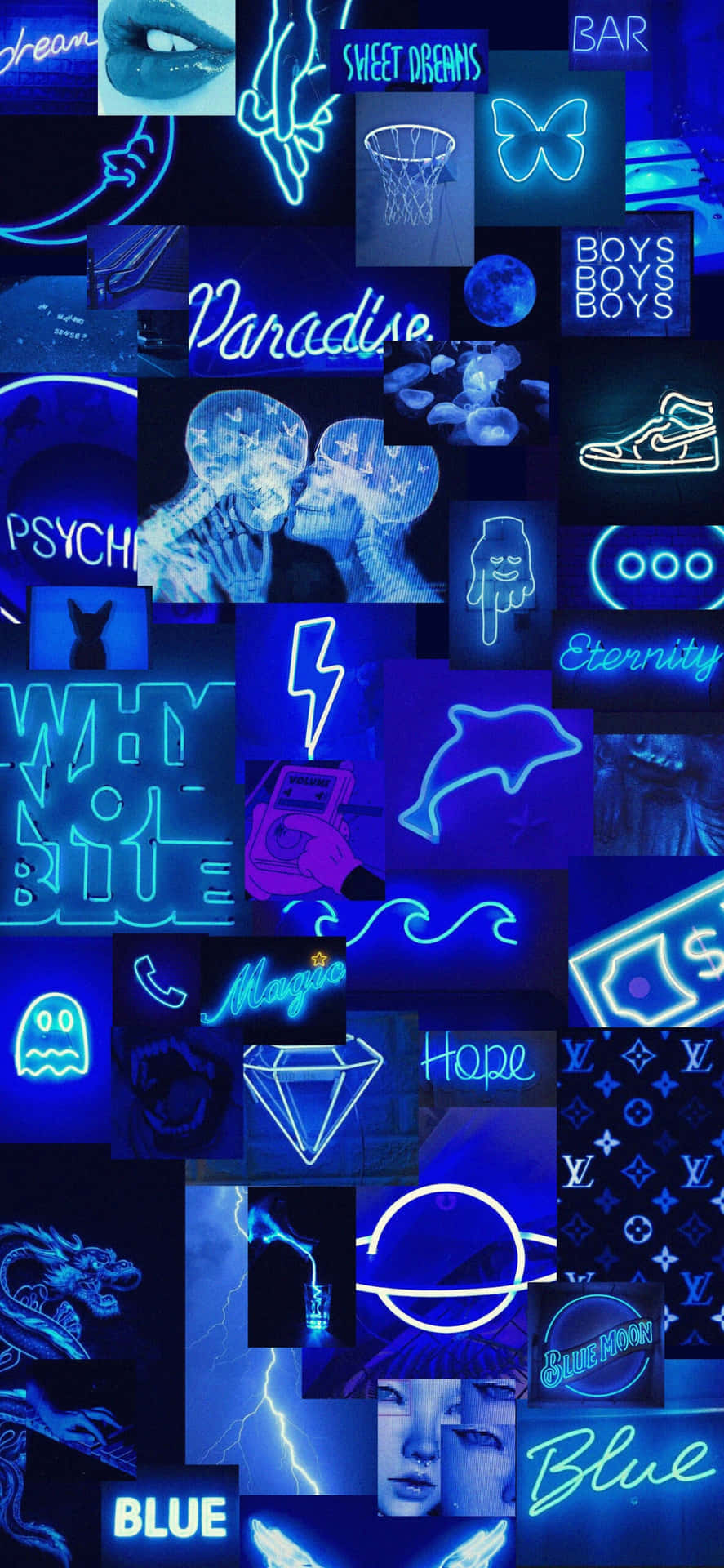 Aesthetic Neon Biru Gelap Wallpaper