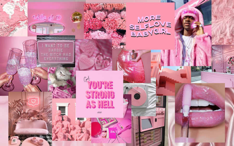 Aesthetic Pink Collage Background Wallpaper