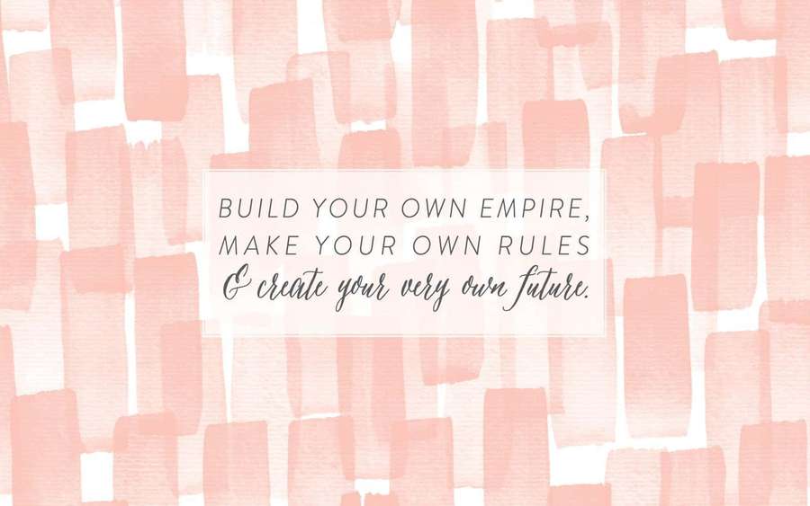 Pink watercolor brushstrokes with motivational quote in white box — Aesthetic Quotes Desktop Wallpaper