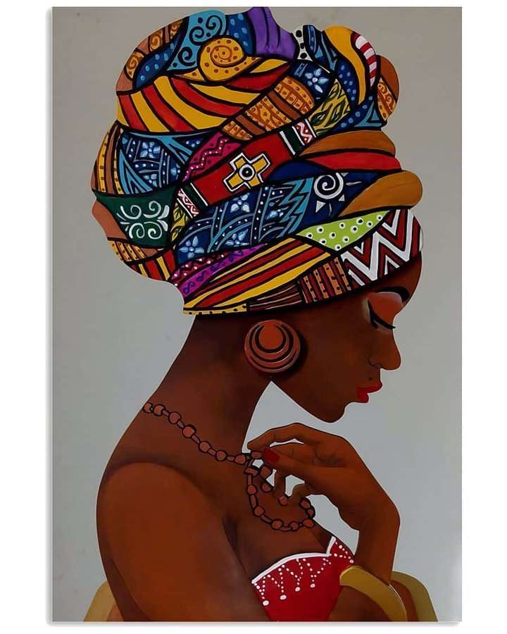 Mulher africana de perfil usando turbante colorido e colar de contas. — Africano Papéis de Parede