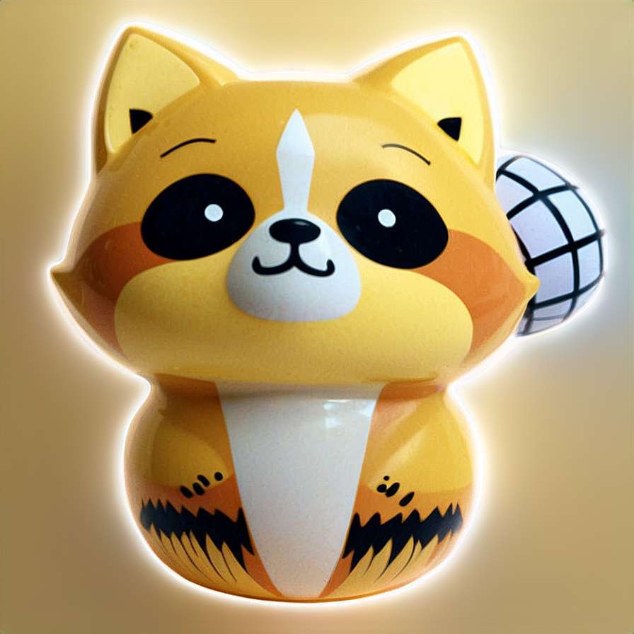A glowing yellow cartoon fox toy holding a globe. — Aggretsuko Picture