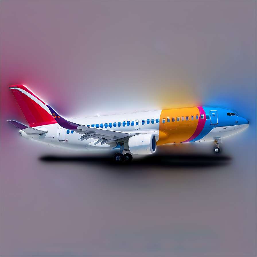 A colorful airplane with glowing lights on a gradient background. — Airplane PNG