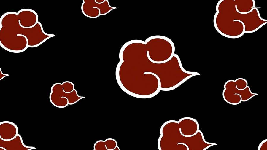 Red cloud symbols with white outlines on black background. — Akatsuki Cloud Background