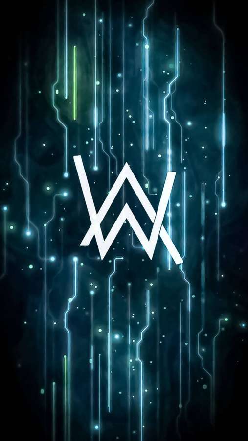 Glowing white 'W' logo on dark background with neon circuit lines. — Alan Walker Logo Wallpaper