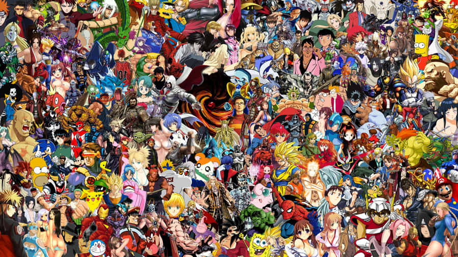 A dense mosaic of famous anime and cartoon characters from various franchises. — All Anime Background