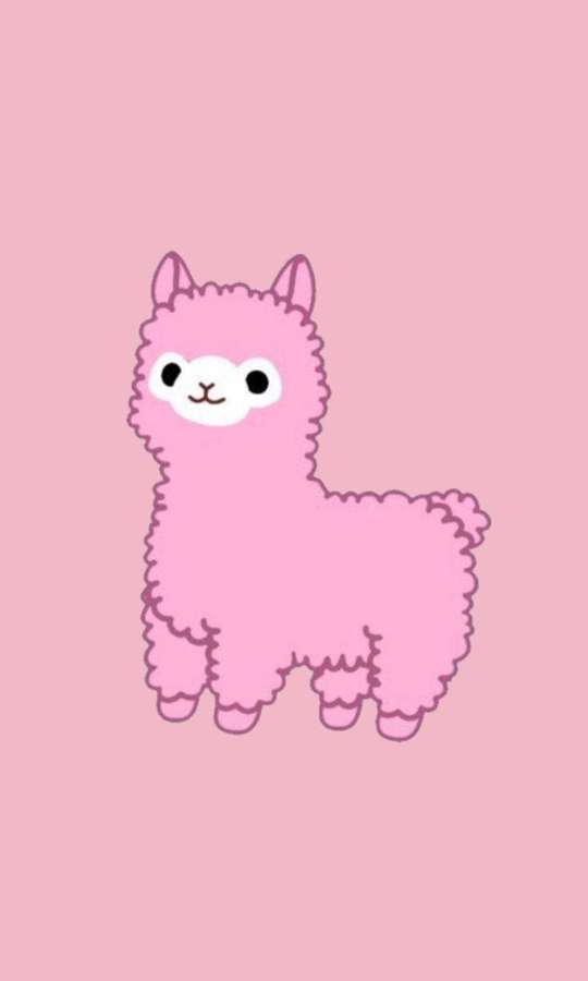 Ein rosa Cartoon-Alpaka mit einem weißen Gesicht auf einem rosa Hintergrund. — Alpaka Wallpaper