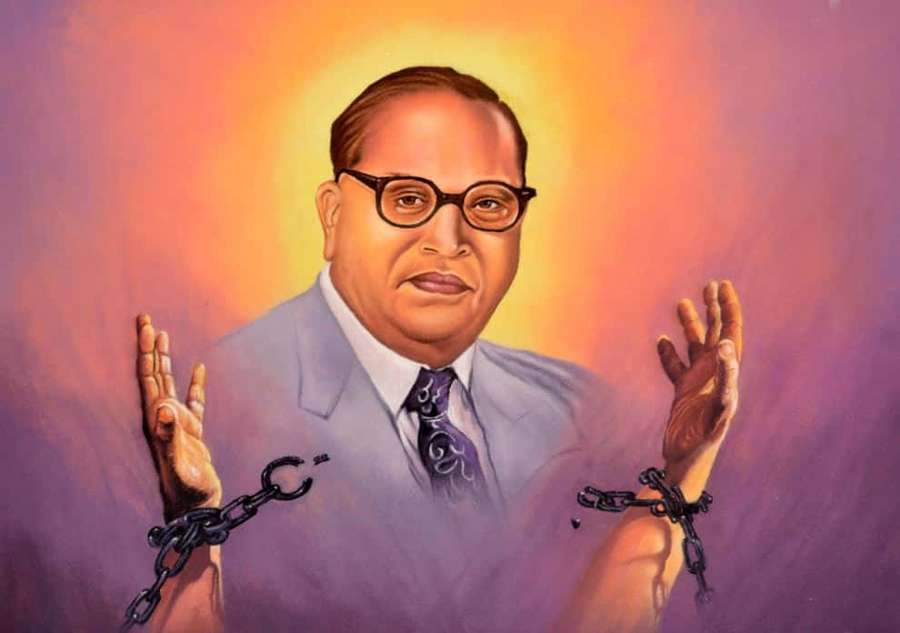 Portrait of a man in glasses and suit with broken chains around his wrists. — Ambedkar Background