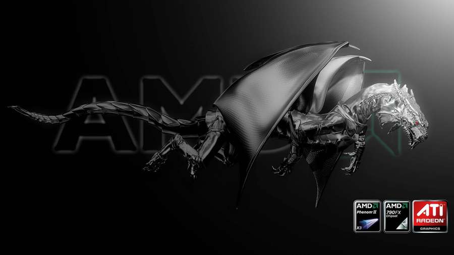 Gaming dragon logo with AMD branding and product badges — Amd 4K Wallpaper