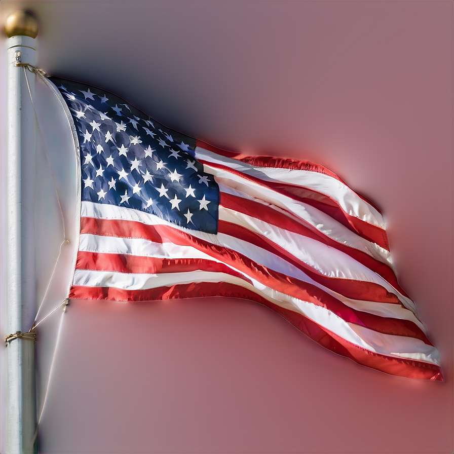 American flag waving in the wind against a pink sky. — American PNG