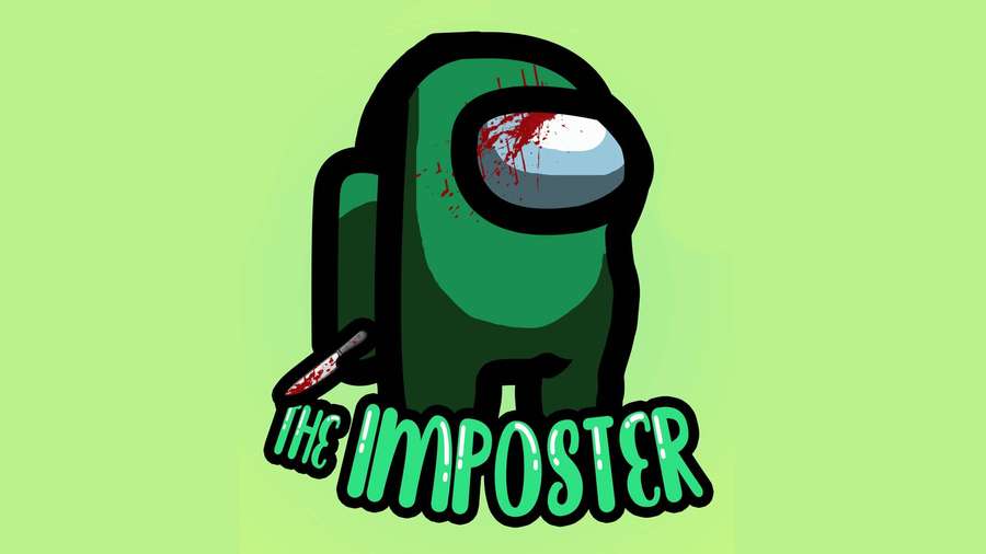 Green Among Us imposter with bloodied visor holding a bloody knife. — Among US Impostor Wallpaper