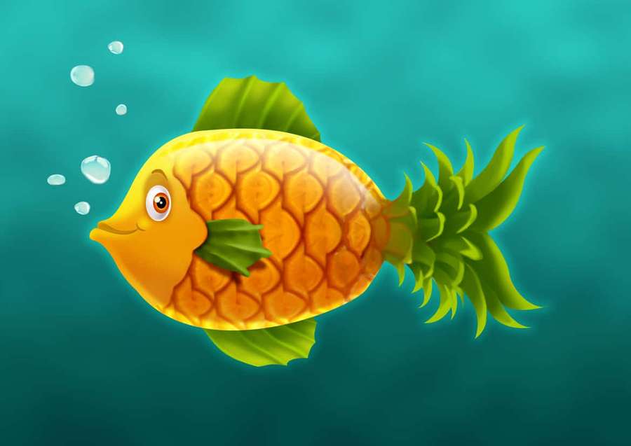 Sarjakuva-ananaskala uimassa veden alla kuplien kanssa — Ananas kala Taustakuvat