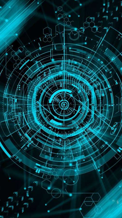Interface digital futurista com linhas ciano brilhantes e hexágonos em um fundo escuro. — Android 4K Papéis de Parede
