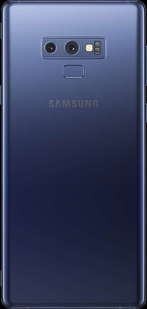 Blue Samsung smartphone back with dual cameras and fingerprint sensor. — Android Phone PNG