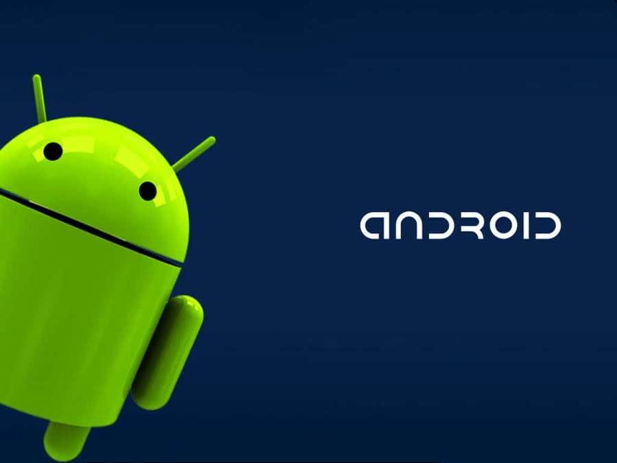 Green Android robot mascot with 'android' text on dark blue background. — Android Picture