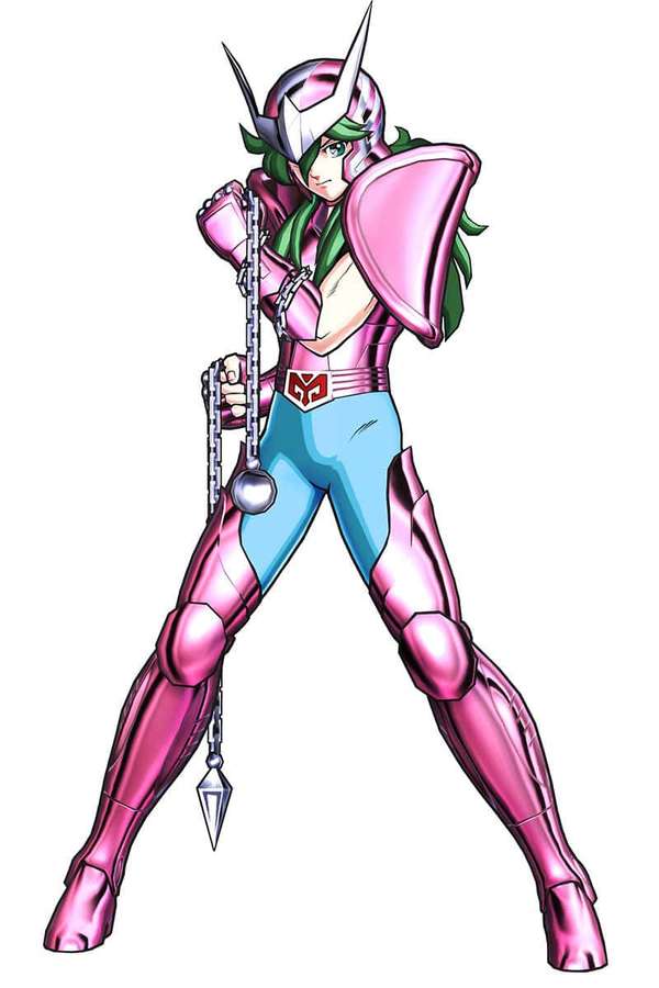 Anime-Figur in pinker Rüstung, die eine Kettenwaffe hält. — Andromeda Shun Wallpaper