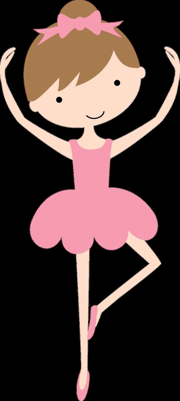 A smiling cartoon girl in a pink ballet outfit dancing on one foot. — Angelina Background