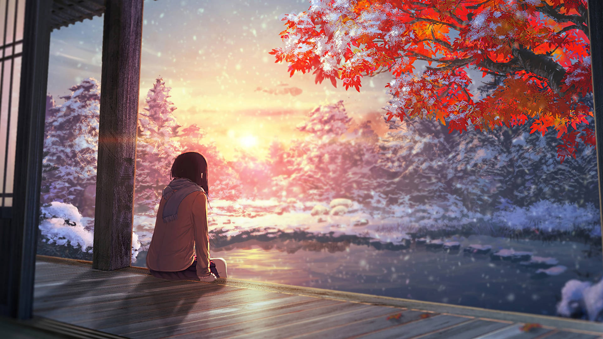 Anime Girl with Orange Leaves Autumn Wallpaper - Fall Wallpapers