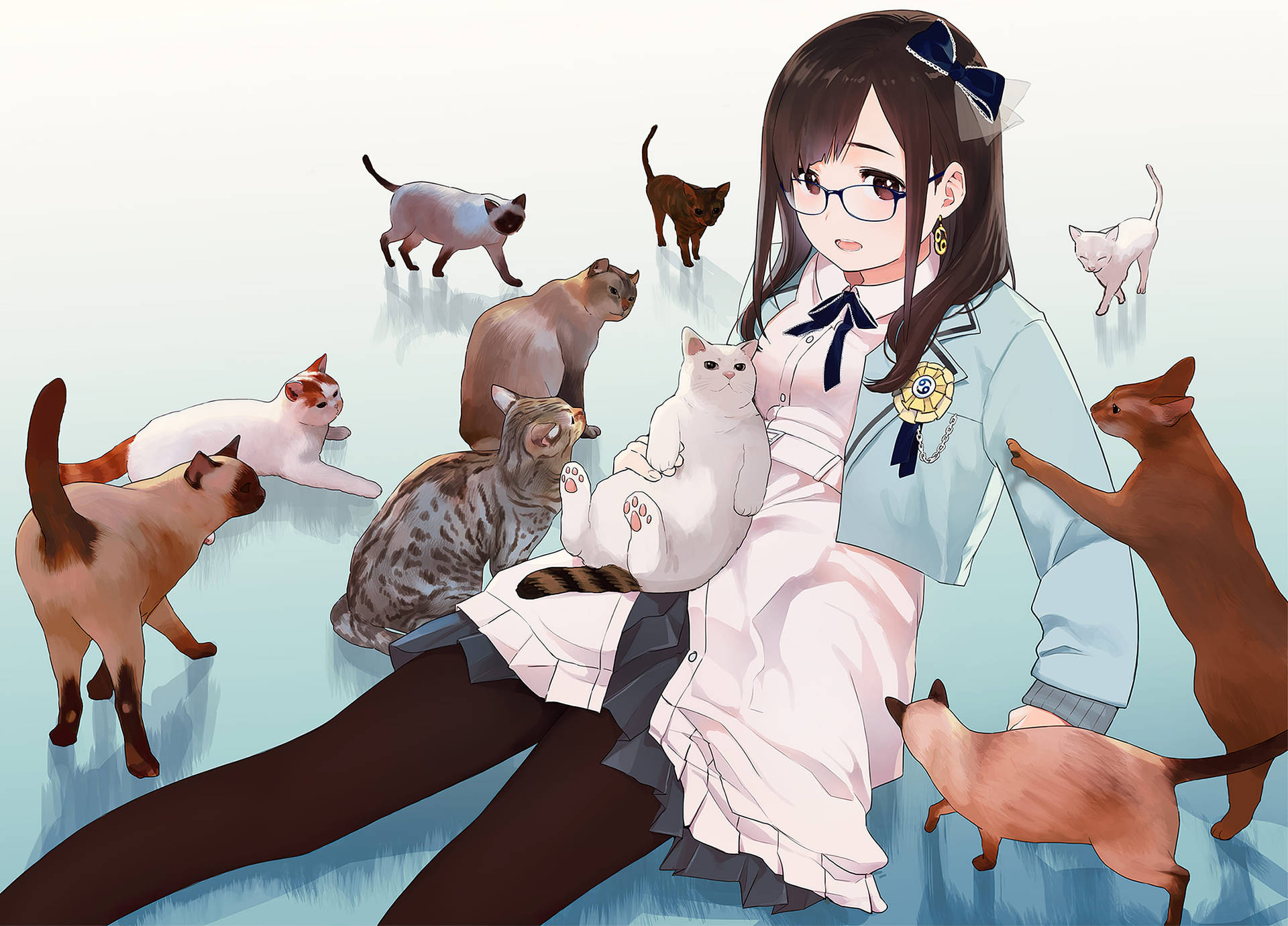 Anime - Cat girl with blue eyes and sky background 4K wallpaper download