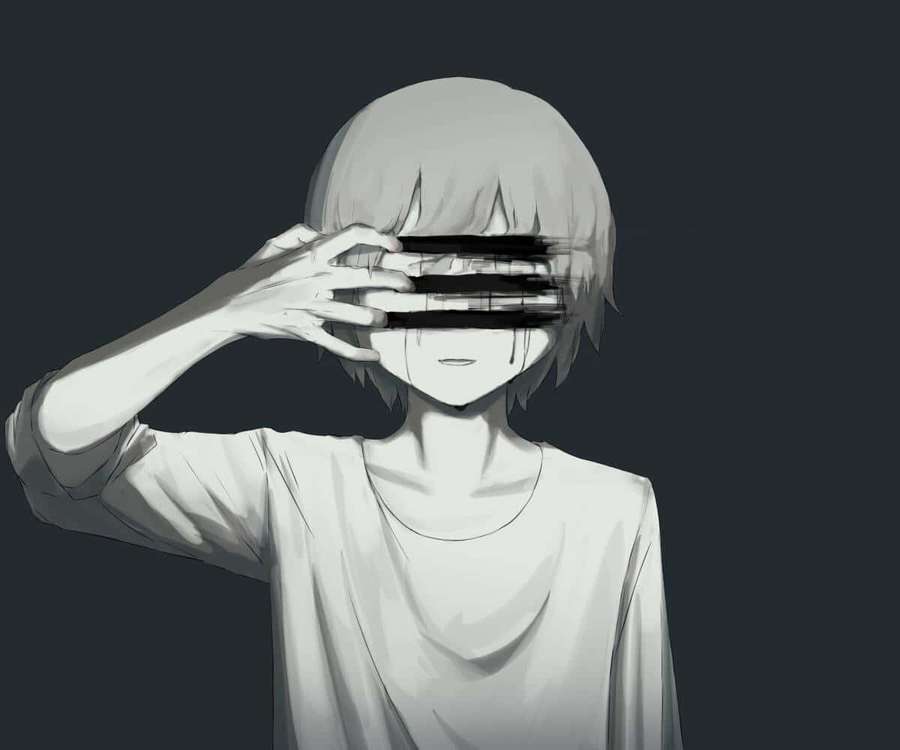 Anime-Charakter bedeckt Augen mit Hand in Graustufen. — Anime Depression Wallpaper