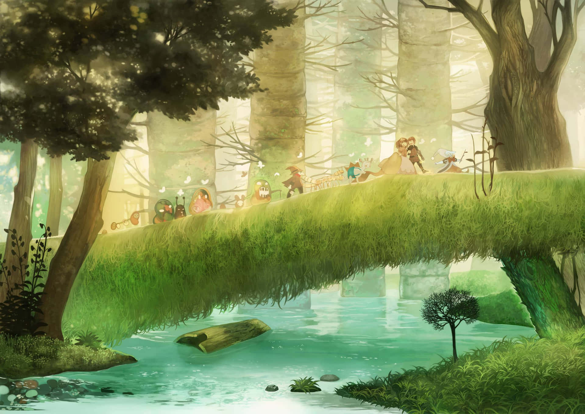 A serene forest glade in Ghibli studio anime style, dappled in the soft,  warm glow of the setting sun - SeaArt AI