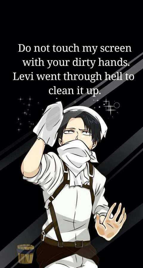 Anime character angrily wiping a screen with a cloth while text warns against dirty hands. — Anime meme Wallpaper