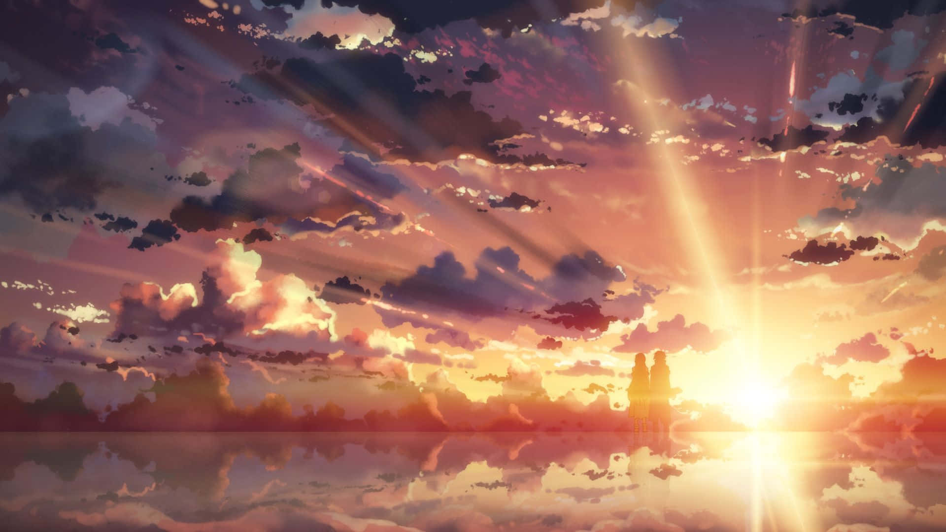 Anime Sunset Red Illustration Art iPad Wallpapers Free Download