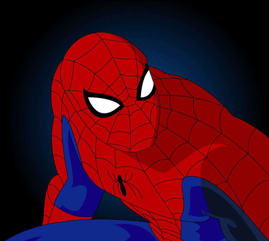 Spider-Man puna-sinisessä puvussa verkkokuviolla tuijottaa intensiivisesti. — Animoitu Tv-ohjelma Taustakuvat
