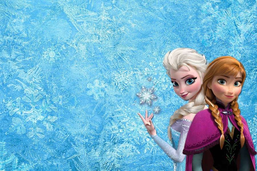 Elsa e Anna di Frozen sorridenti con fiocchi di neve su uno sfondo blu ghiaccio. — Anna Sfondi