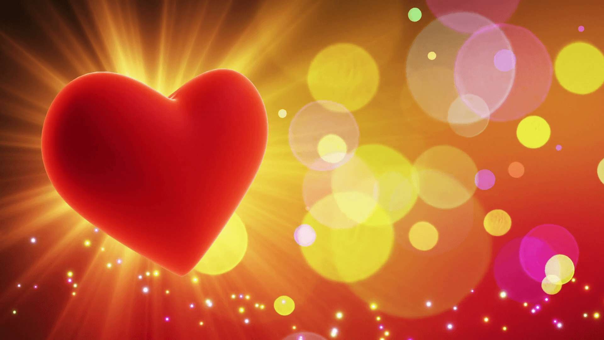 A glowing red heart surrounded by colorful lights and radiant beams. — Anniversary Background