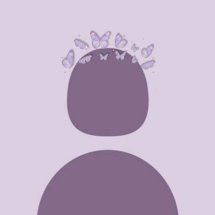 Lila Silhouette mit Schmetterlingen über dem Kopf auf pastellfarbenem Hintergrund — Anonym Wallpaper