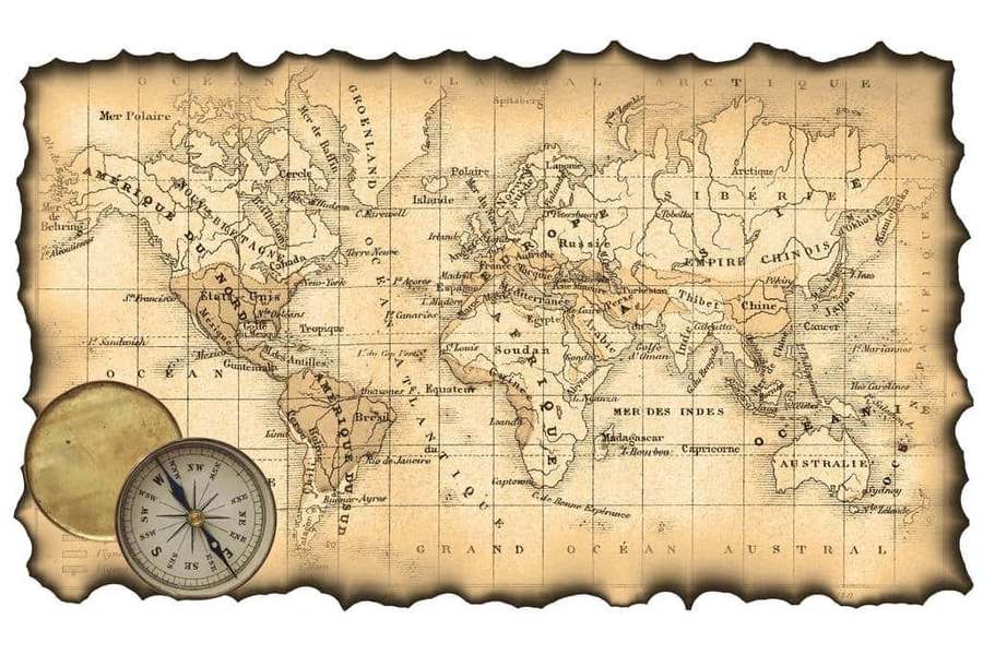 Antique world map with compass for exploration and navigation. — Antique Map Wallpaper