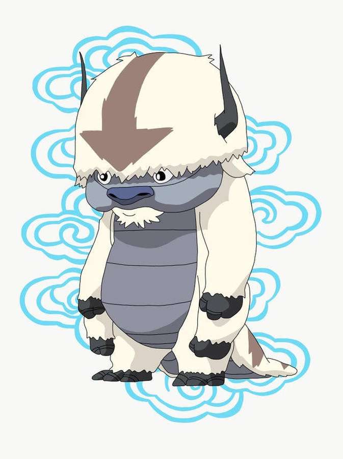 Ein Eisbär im Chibi-Stil mit einem braunen Pfeil auf dem Kopf, umgeben von blauen Wolken. — Appa Bilder
