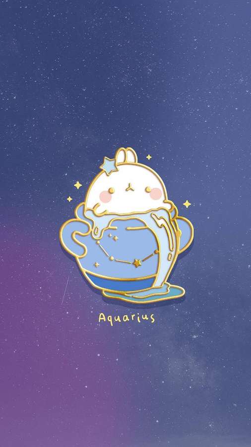 Cute bunny holding water pitcher labeled Aquarius under starry sky — Aquarius Wallpaper