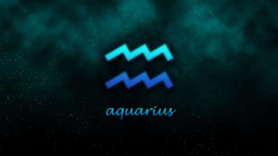 Aquarius zodiac symbol glowing in space with starry background — Aquarius Background